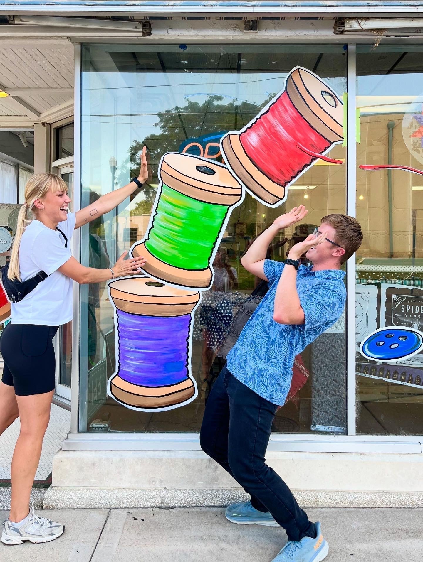 A Whimsical Window Art for a New Quilt Shop