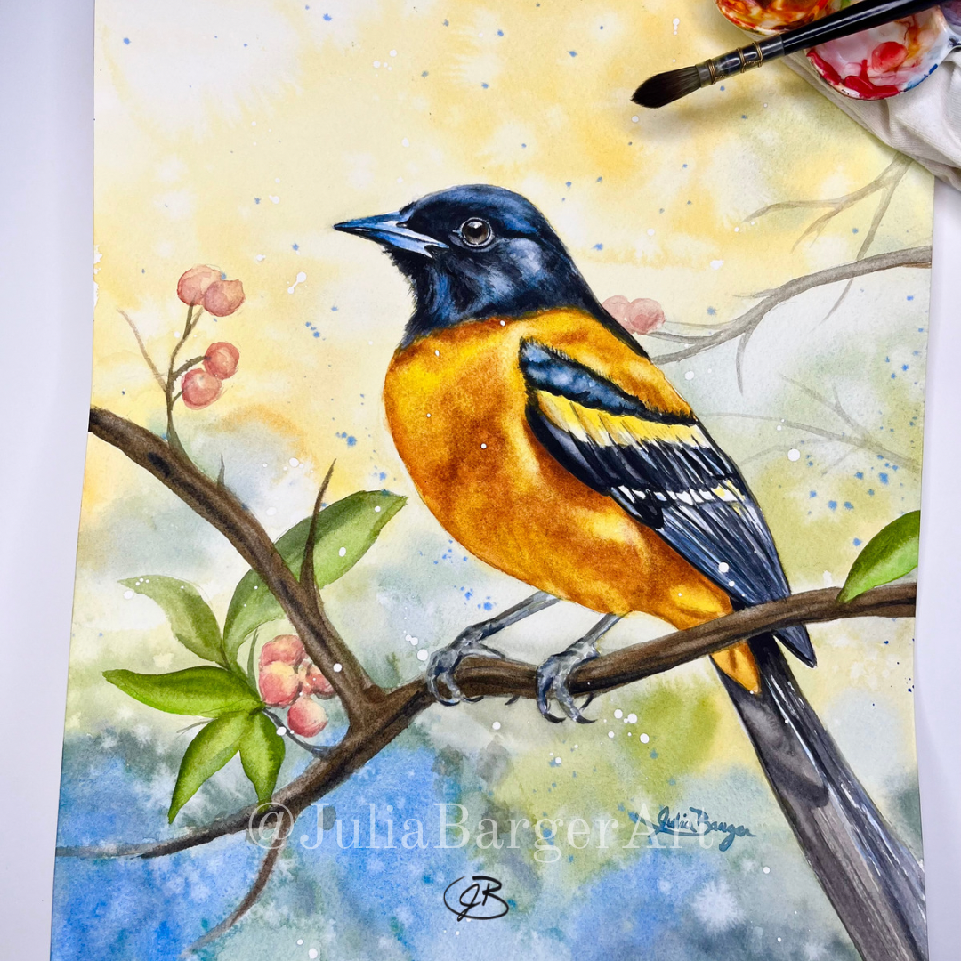 “Oriole in Sunlight Serenity” Original Watercolor Painting