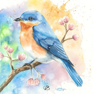 Original watercolor painting bluebird