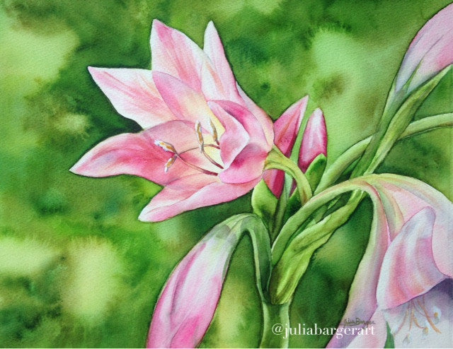 lilies, flower, original, watercolor 