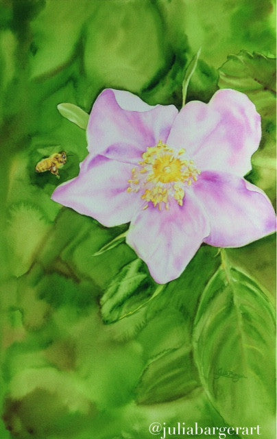 bee, rose, watercolor, painting